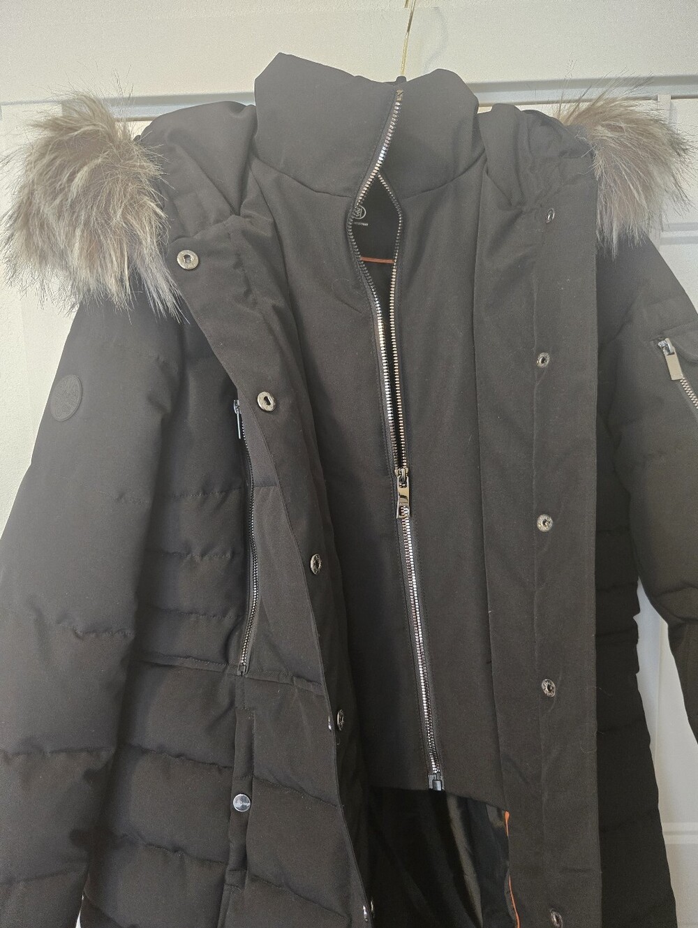 NAUTICA Women's Black Quilted Parka Coat with Faux Fur Hood. Size M - Picture 4 of 8